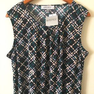 KASPER SLEEVELESS  BLOUSE - SIZE XL - NWT - BRAND NEW - BLACK/CLAY/EMERALD